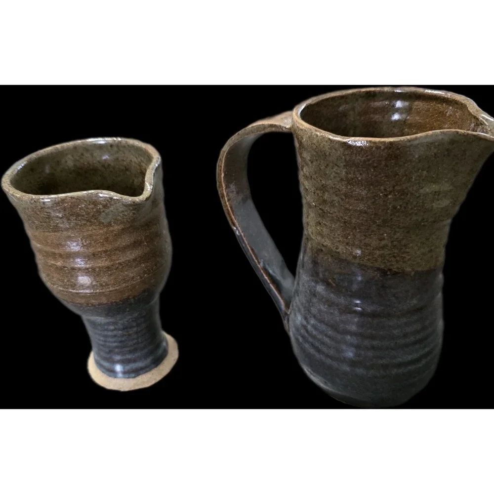 Handmade Rustic Pottery Pitcher And Chalice/Small Pitcher Stoneware Glazed